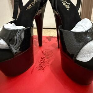 Pleaser Black Glitter Platform Heels